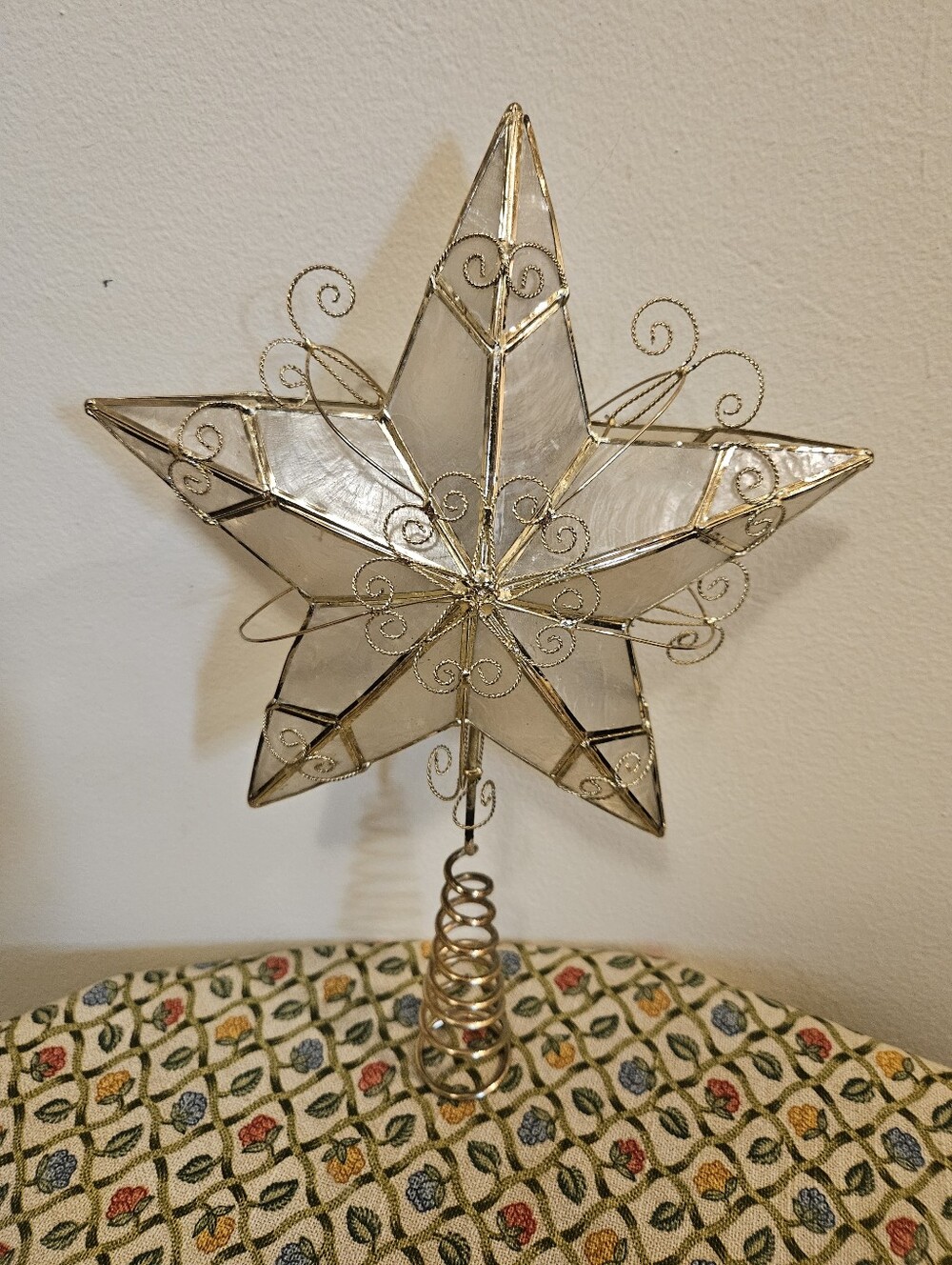 3D Capiz Shell Star Christmas Tree Topper Gold Accents with Spiral Base 11.5"H